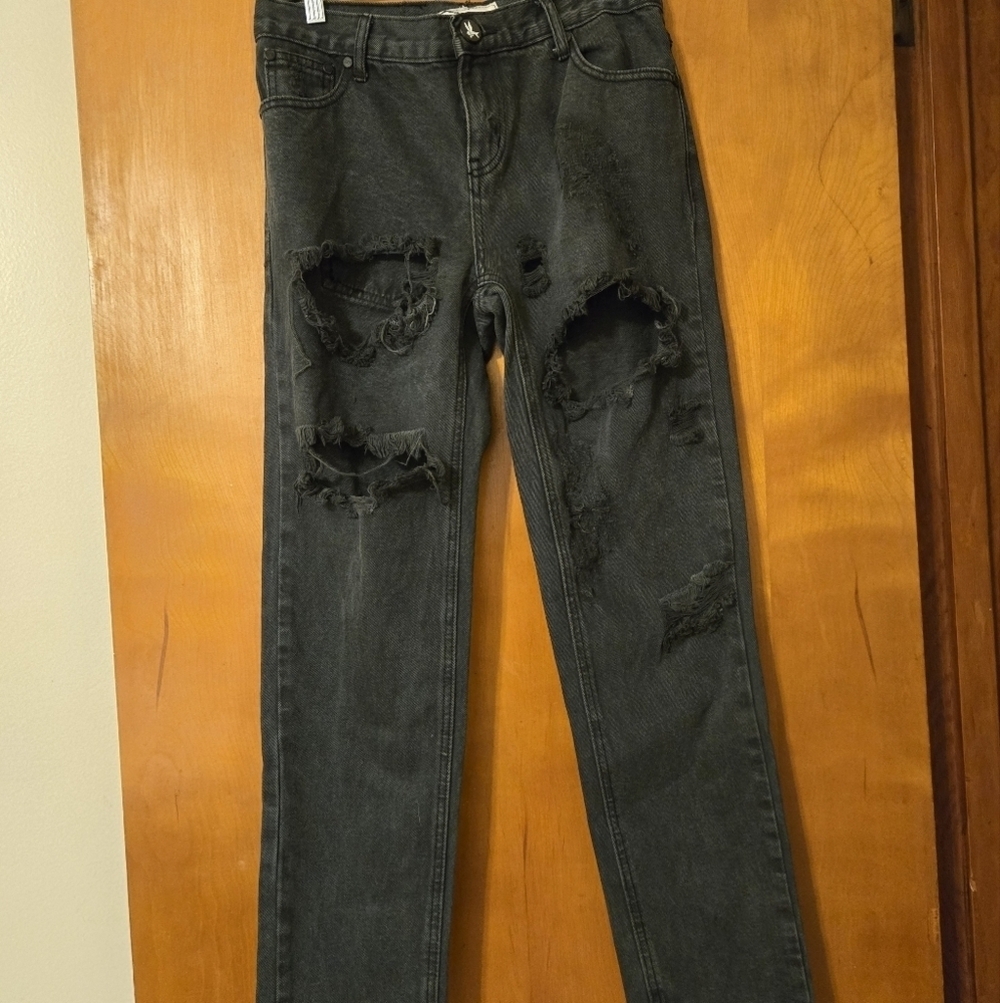 One Teaspoon Awesome Baggies Black Denim Distressed Jeans Size 28